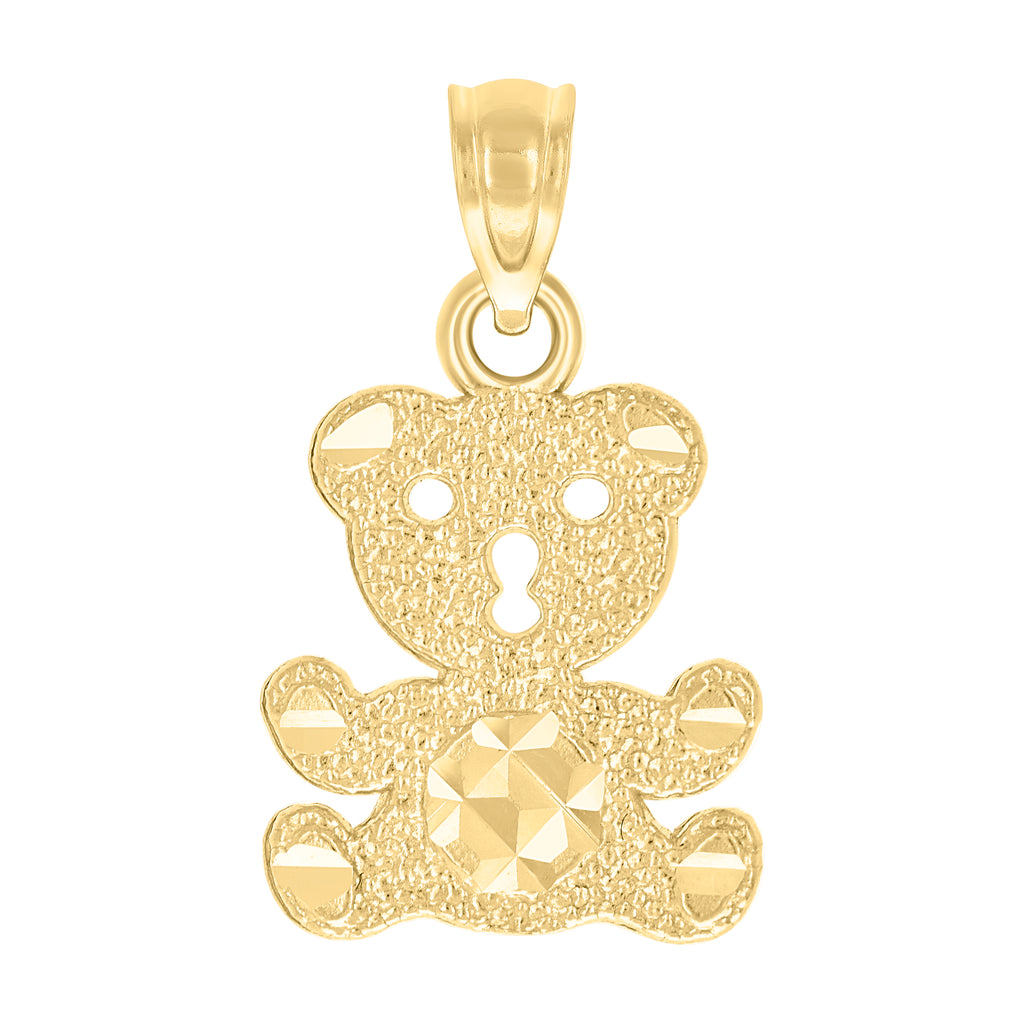 10K Yellow Gold Womens Textured Teddy Bear Charm Pendant