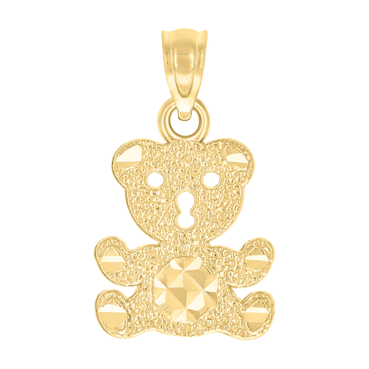 10K Yellow Gold Womens Textured Teddy Bear Charm Pendant