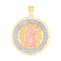 10K Gold Tri-Color Diamond-Cut Womens Mary Mis 15 Anos Quinceanera Charm Pendant