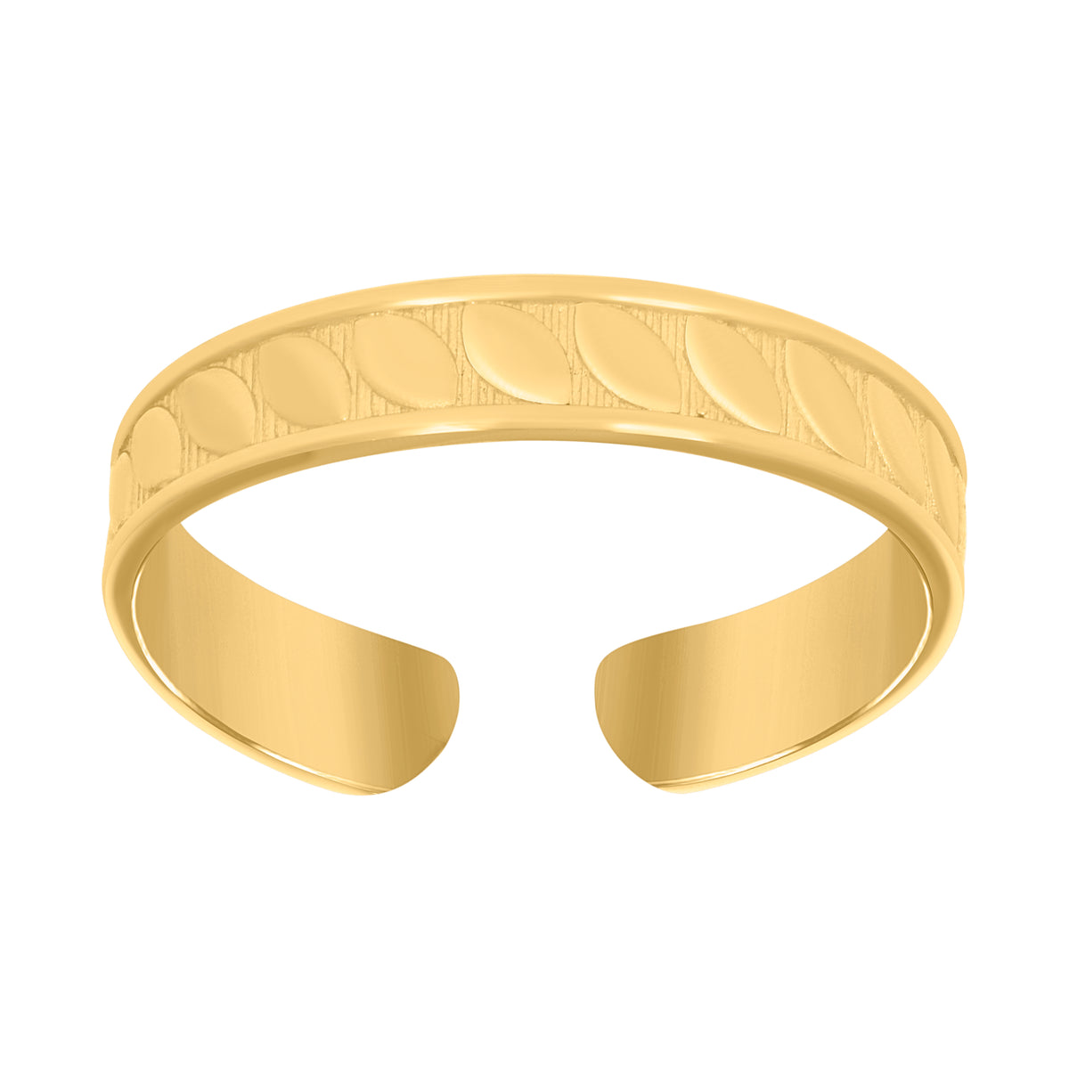 10K Yellow Gold Womens Textured Leaf Toe Ring