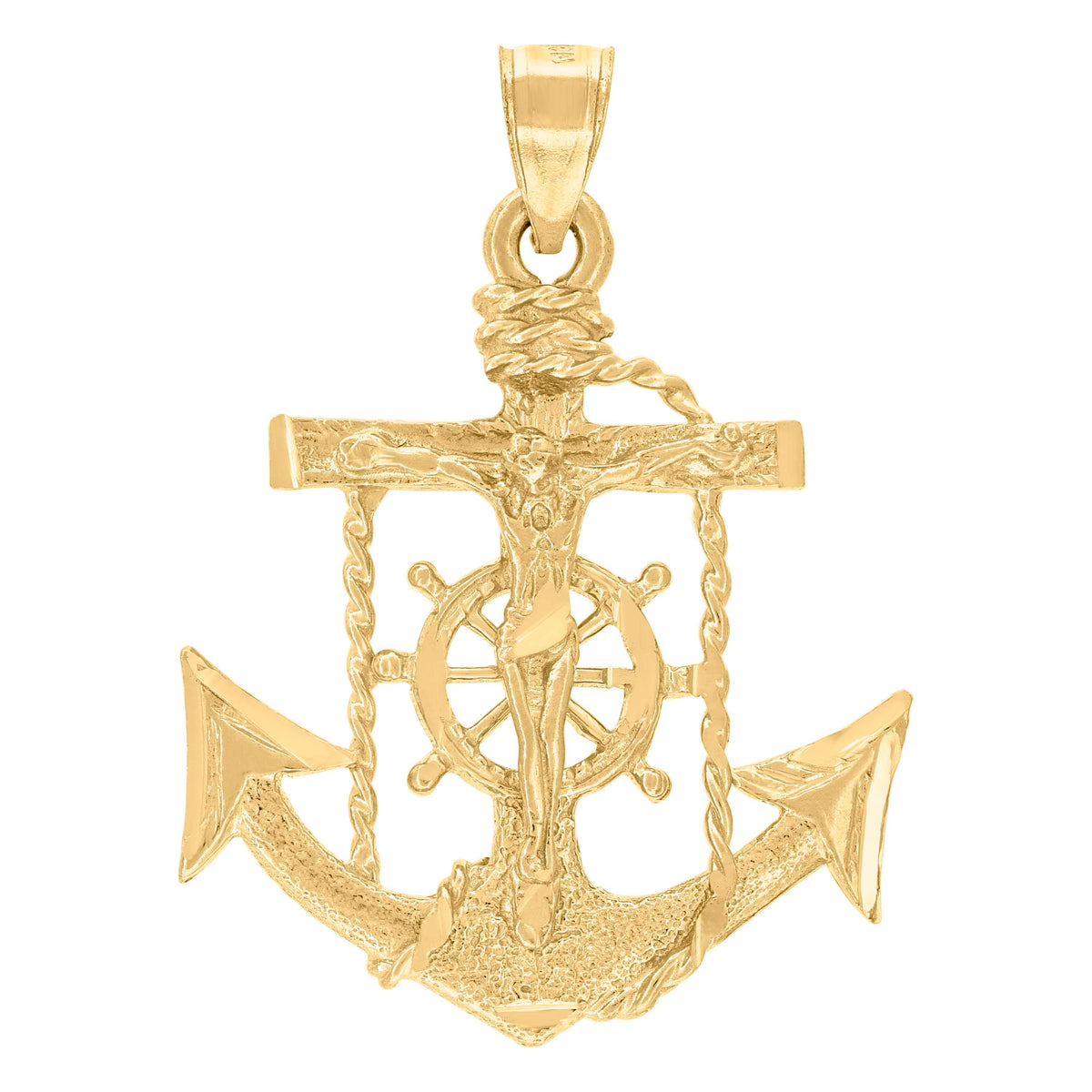10K Yellow Gold Mens Women Mariner Crucifix Religious Charm Pendant