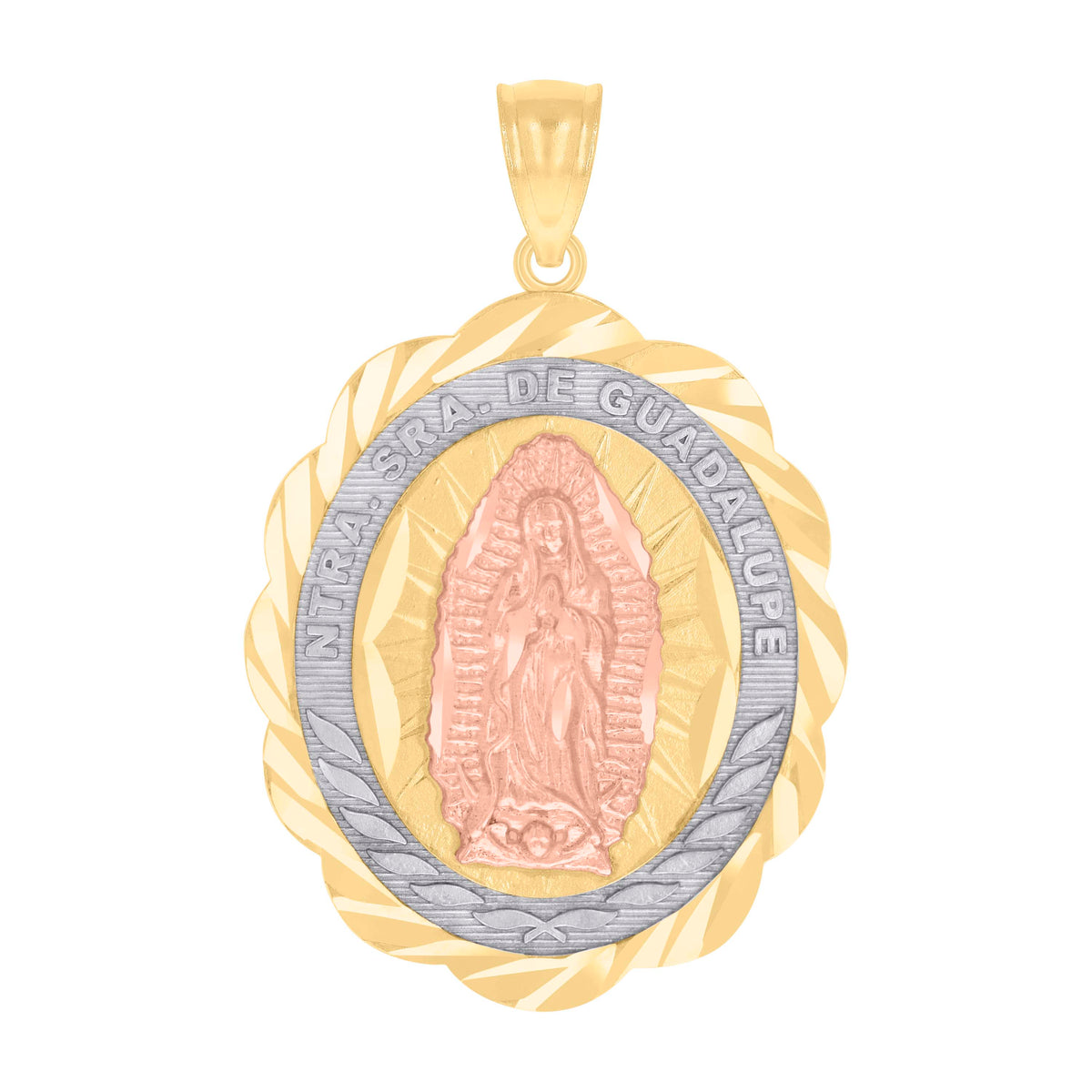 10K Gold Tri-Color Diamond-Cut Womens Ntra Sra De Guadalupe Religious Charm Pendant