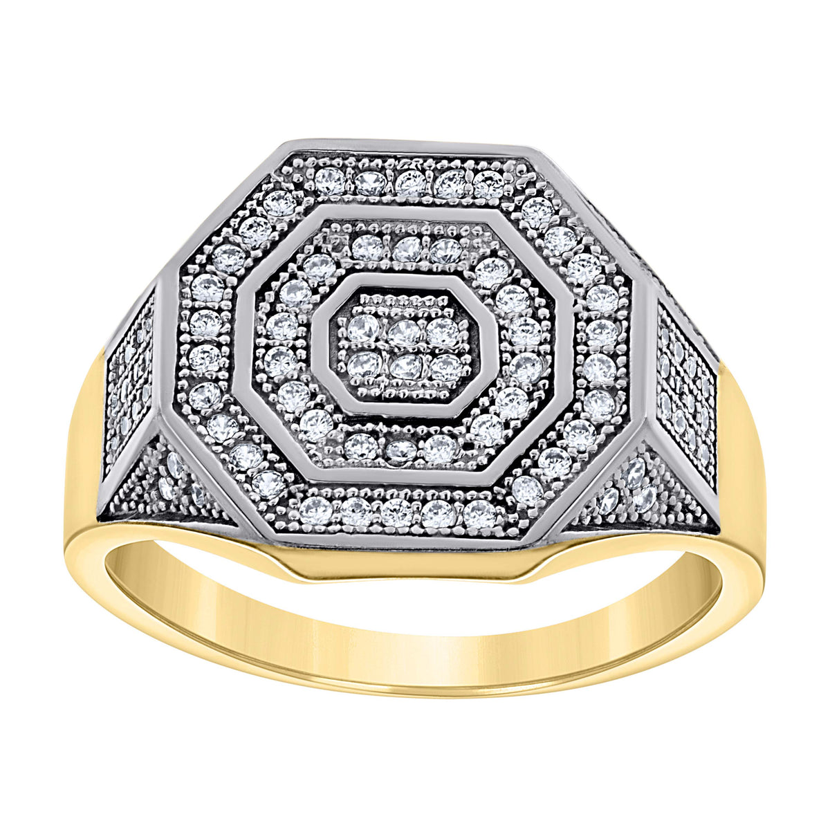10K Two-Tone Gold Mens Cubic-Zirconia Octagon Head Fashion Ring