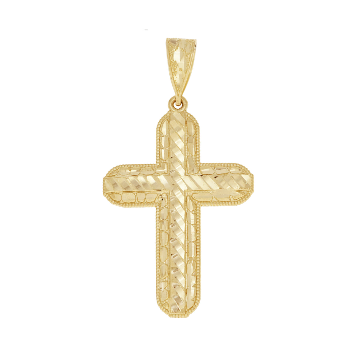 10K Yellow Gold Diamond-Cut Mens Nugget Cross Religious Charm Pendant