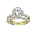 10K Yellow Gold Womens Cubic Zirconia Halo Bridal Ring Set