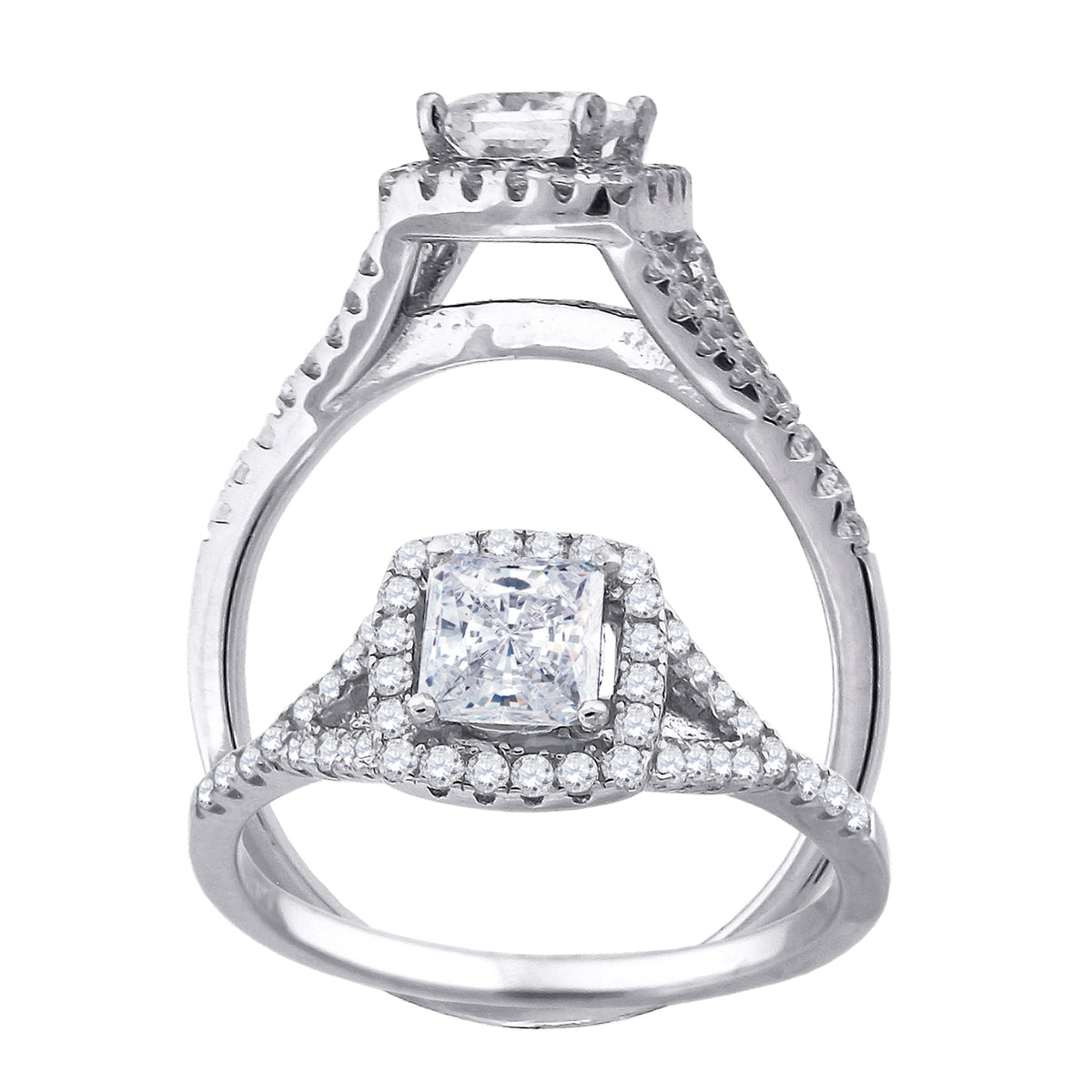 925 Sterling Silver Womens Princess-Cut Round Cubic-Zirconia Engagement Ring Size 5