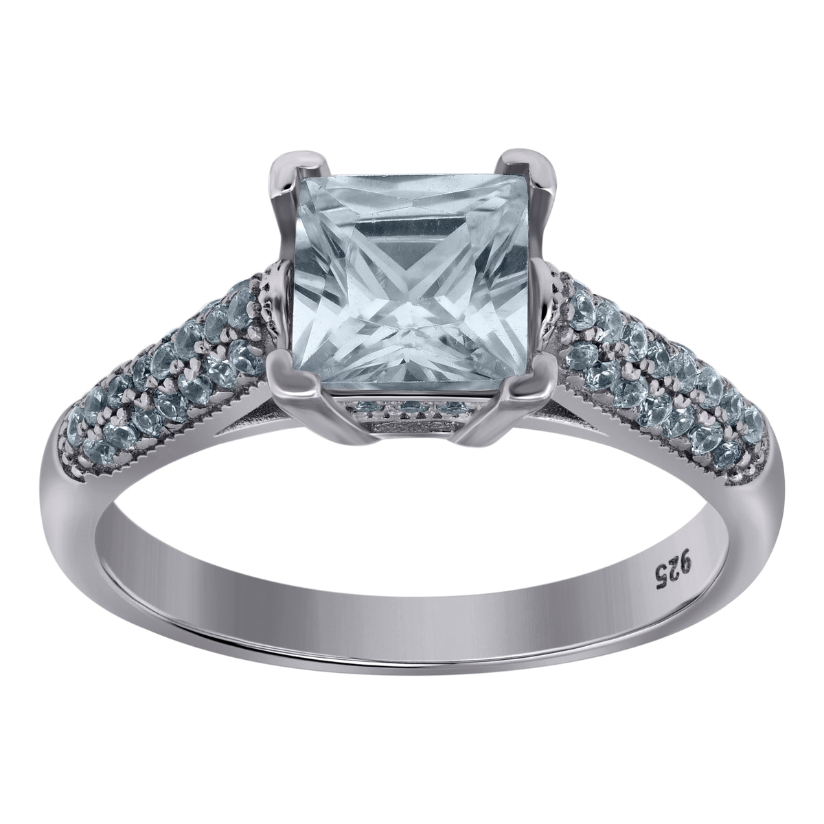 925 Sterling Silver Womens CZ Size-7 Princess-Cut Square Center Stone Bridal Wedding Engagement Anniversary Band Ring