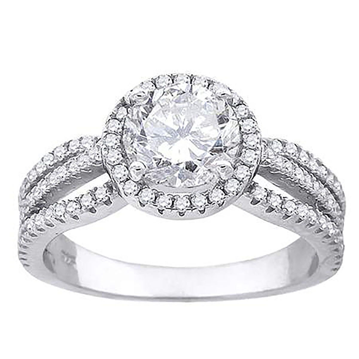 925 Sterling Silver Womens Cubic Zirconia Halo Engagement Ring Size 9