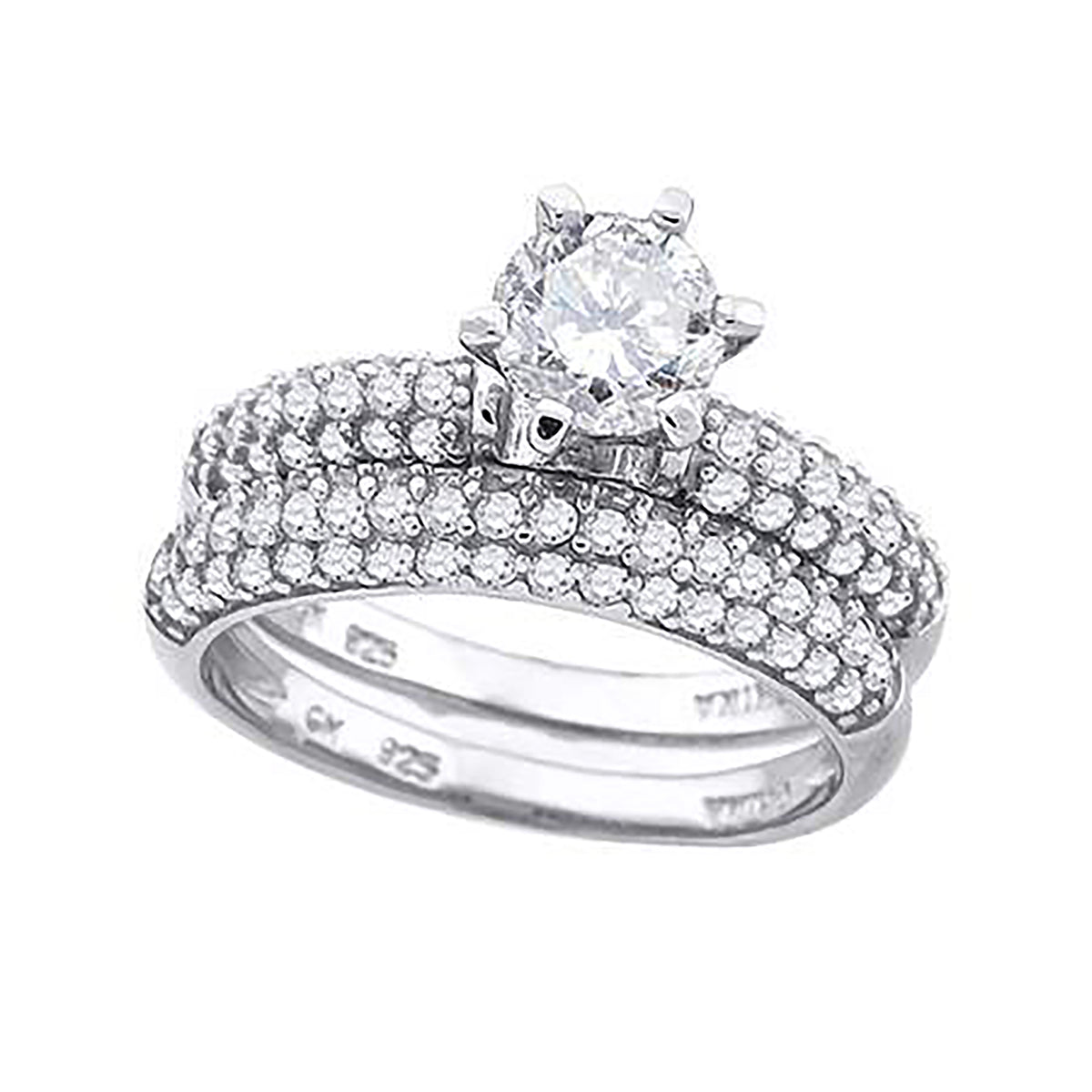 925 Sterling Silver Womens Cubic Zirconia Wedding Ring Set Ring Size 7