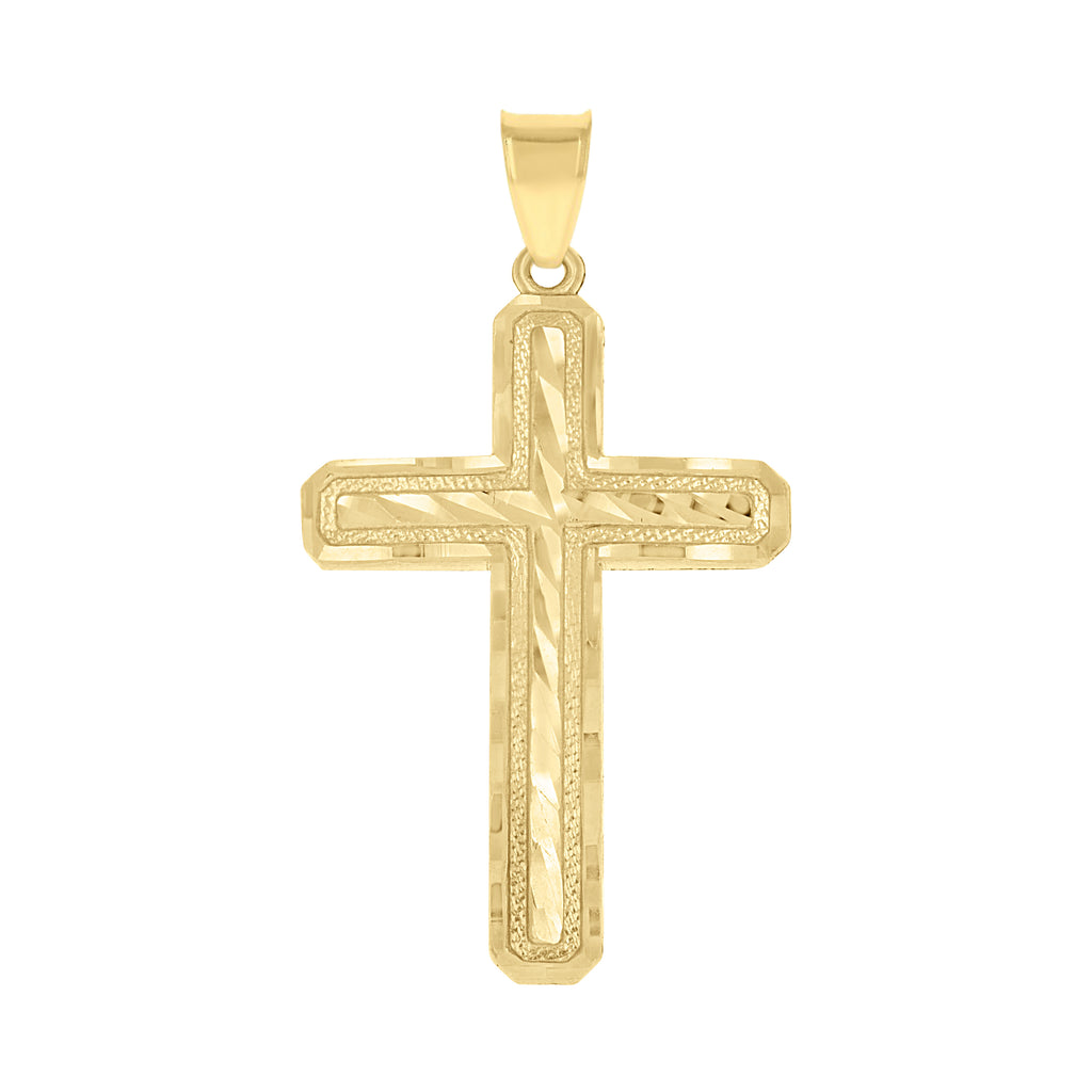 10K Yellow Gold Diamond-Cut Mens Cross Religious Charm Pendant