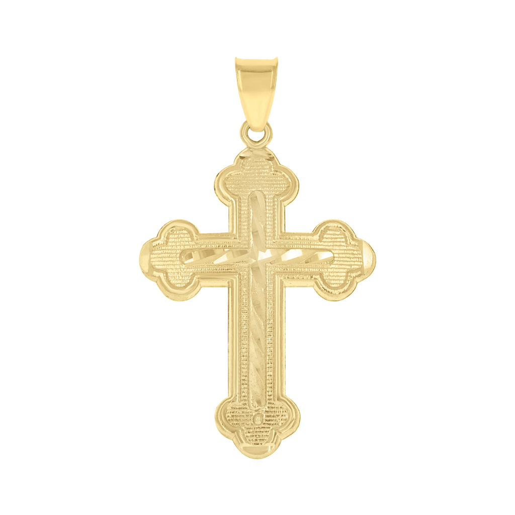 10K Yellow Gold Diamond-Cut Mens Cross Religious Charm Pendant