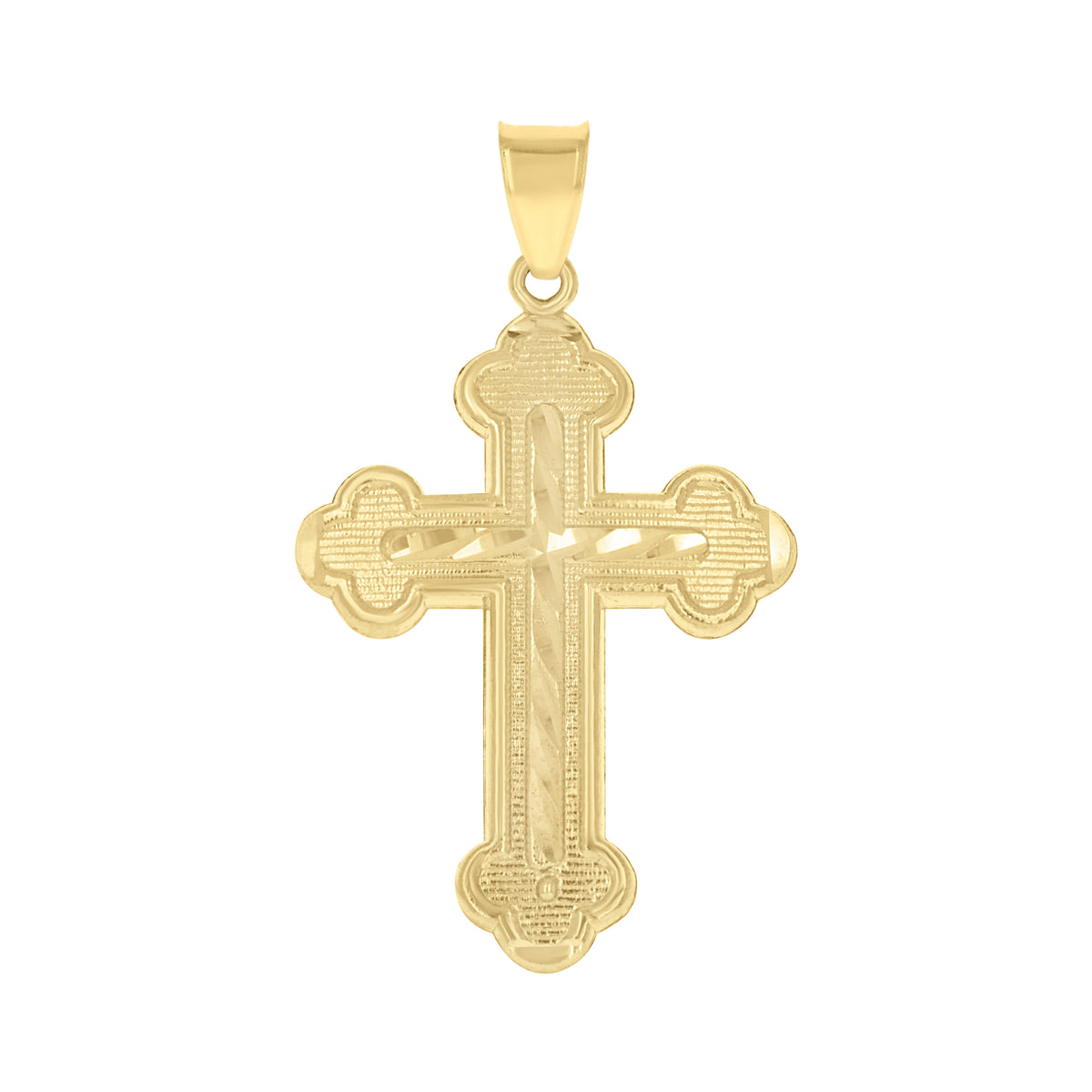 10K Yellow Gold Diamond-Cut Mens Cross Religious Charm Pendant