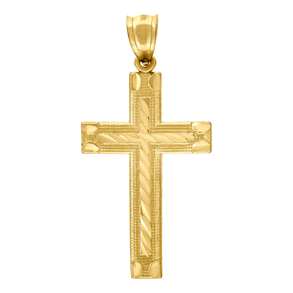 10K Yellow Gold Diamond-Cut Mens Cross Religious Charm Pendant
