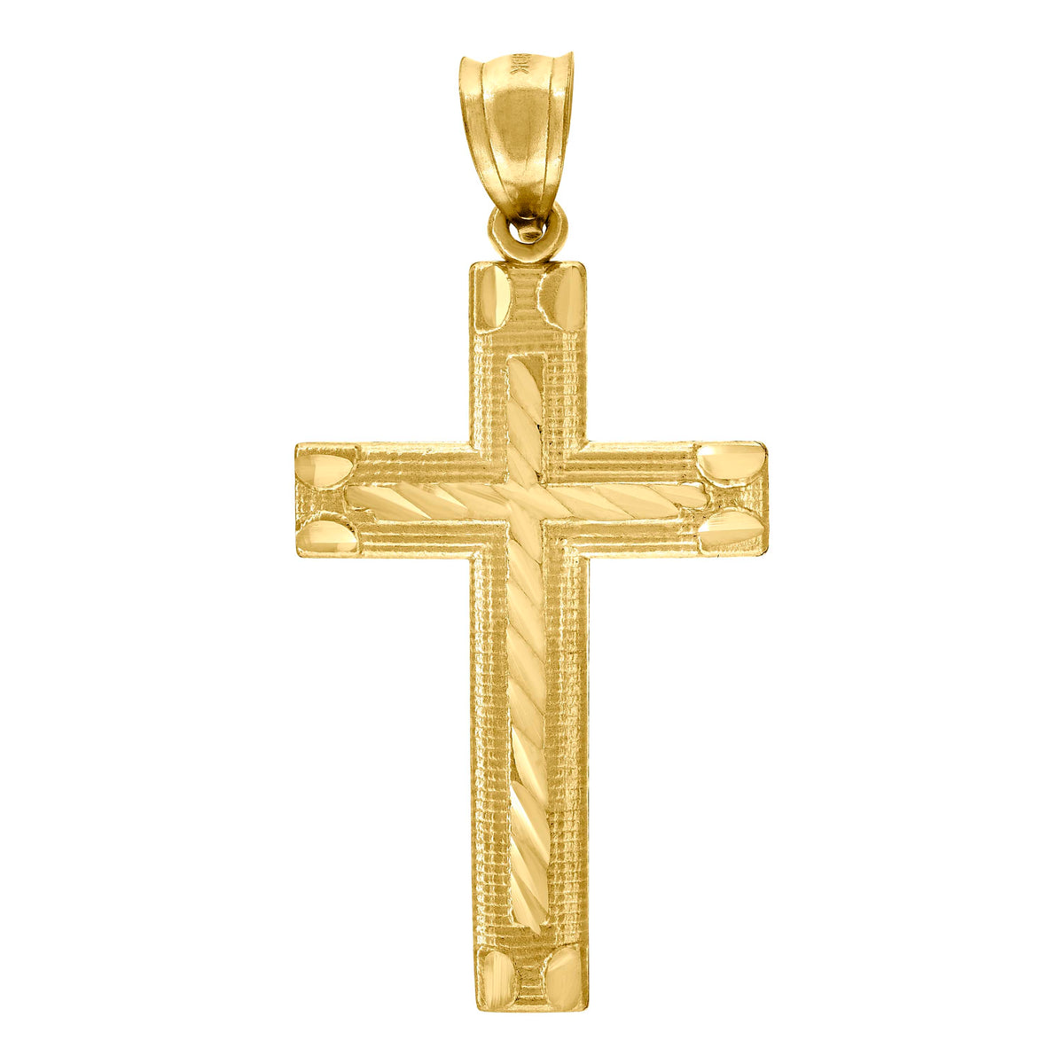 10K Yellow Gold Diamond-Cut Mens Cross Religious Charm Pendant