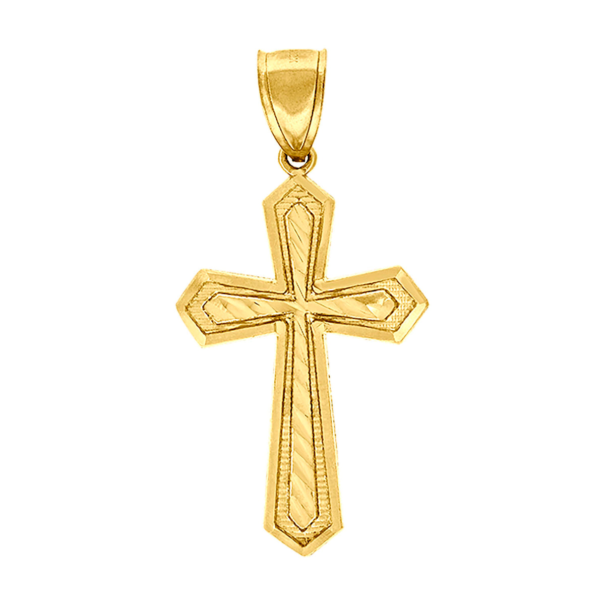 10K Yellow Gold Diamond-Cut Mens Cross Religious Charm Pendant