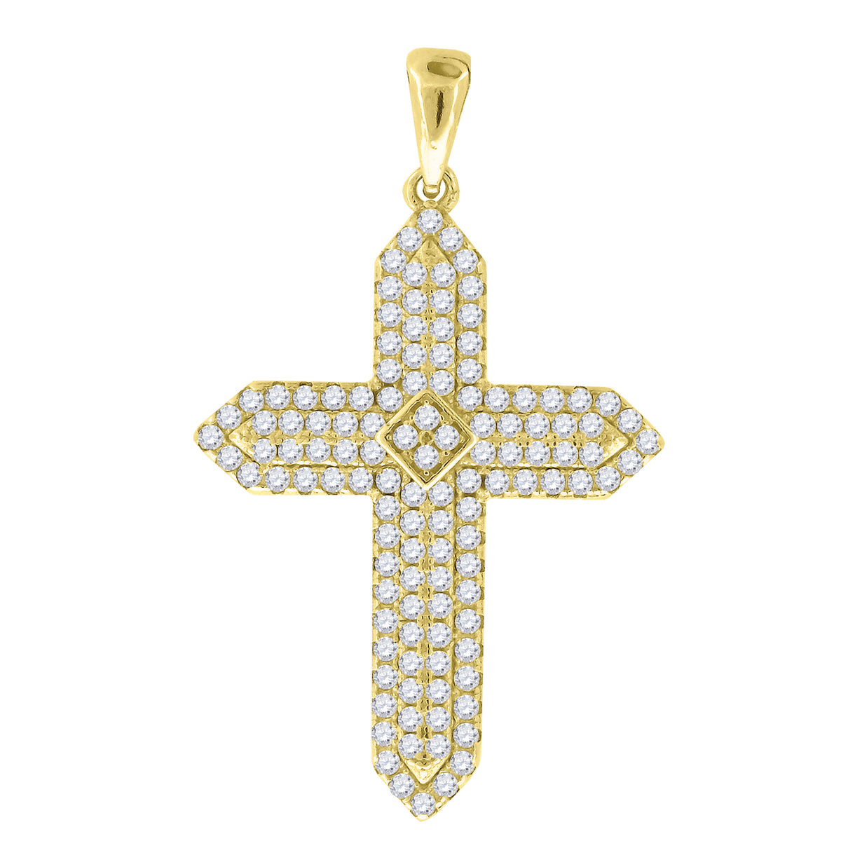 925 Sterling Silver Yellow-Tone Mens Cubic Zirconia Passion Cross Religious Charm Pendant