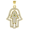 925 Sterling Silver Yellow-Tone Mens Cubic Zirconia Humsa Religious Charm Pendant