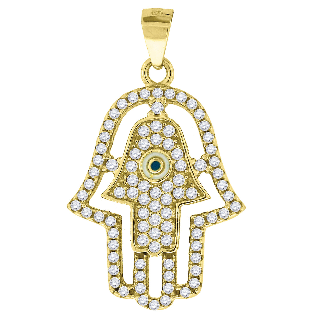 925 Sterling Silver Yellow-Tone Mens Cubic Zirconia Humsa Religious Charm Pendant