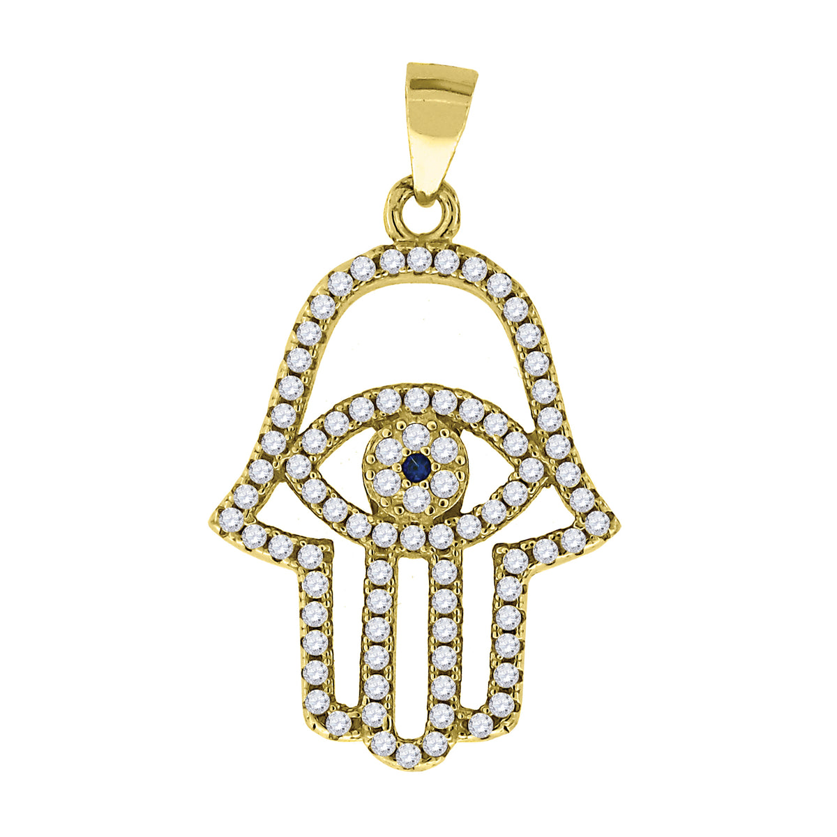 925 Sterling Silver Yellow-Tone Mens Cubic Zirconia Humsa Religious Charm Pendant