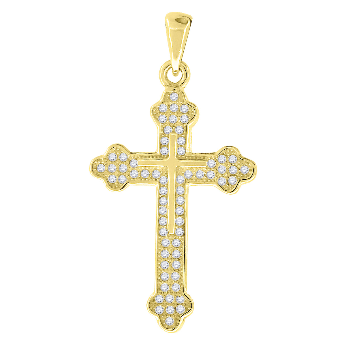 925 Sterling Silver Yellow-Tone Mens Cubic Zirconia Budded Cross Religious Charm Pendant