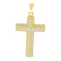 925 Sterling Silver Yellow-Tone Mens Cubic Zirconia Cross Religious Charm Pendant