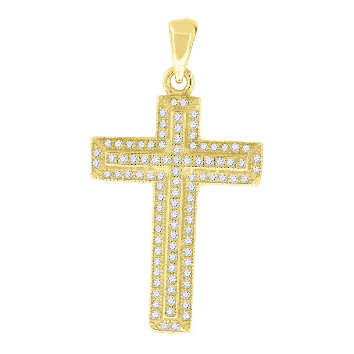 925 Sterling Silver Yellow-Tone Mens Cubic Zirconia Cross Religious Charm Pendant
