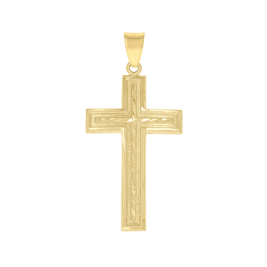10K Yellow Gold Mens Women Diamond-Cut Cross Religious Charm Pendant