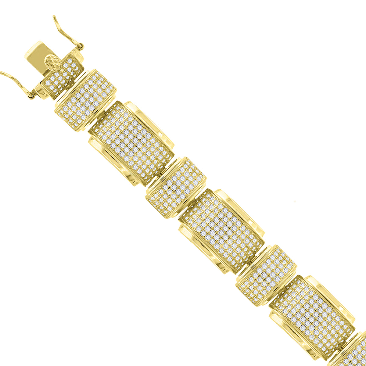 925 Sterling Silver Yellow-Tone Men Micropave Cubic Zirconia Link Bracelet