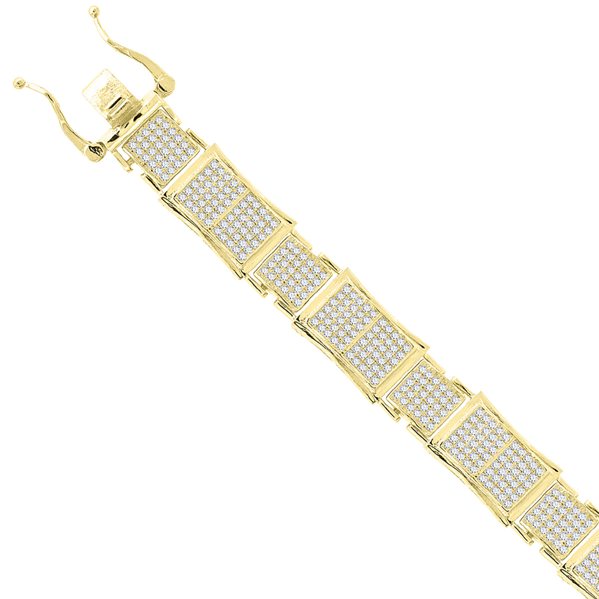 925 Sterling Silver Yellow-Tone Men Micropave Cubic Zirconia Link Bracelet
