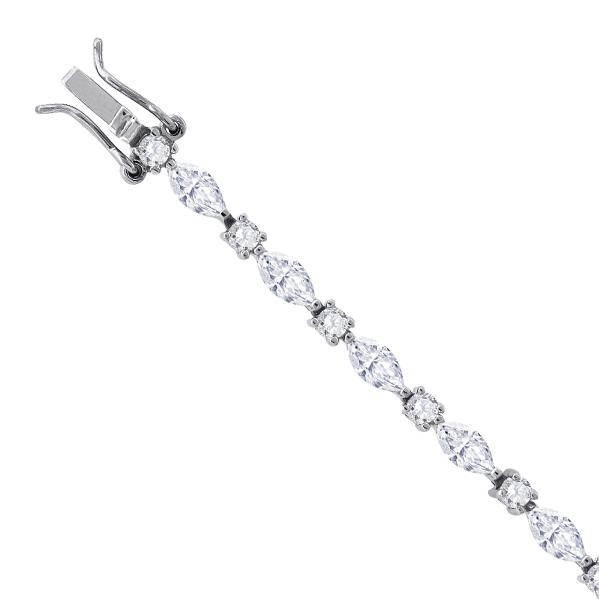 925 Sterling Silver Womens Marquise Cubic Zirconia Link Bracelet