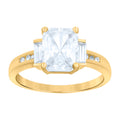 10K Yellow Gold Women Baguette/Emerald-Cut Round Cubic-Zirconia Fashion Ring