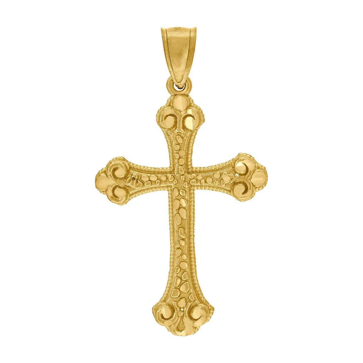 10K Yellow Gold Diamond-Cut Mens Cross Religious Charm Pendant