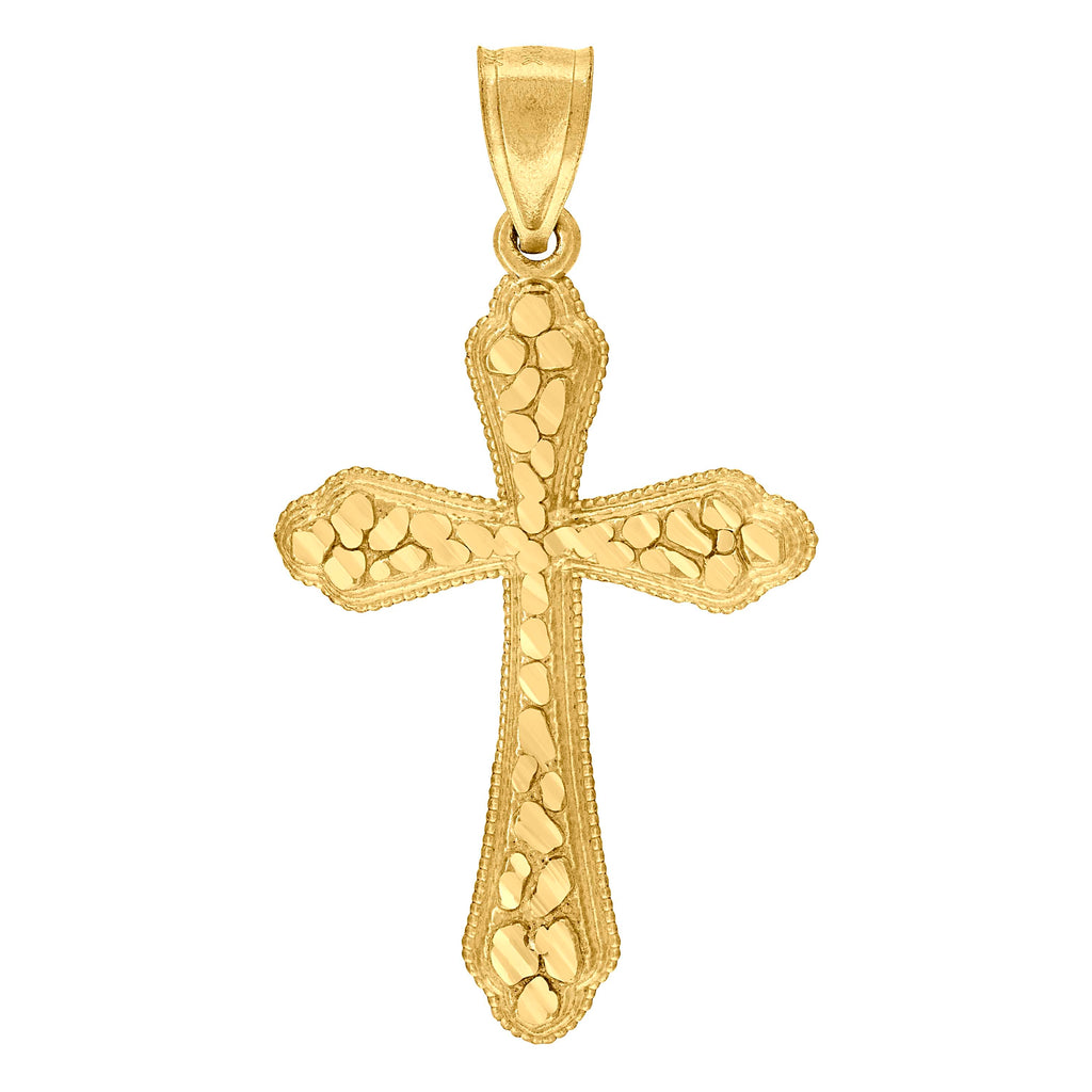 10K Yellow Gold Diamond-Cut Mens Cross Religious Charm Pendant
