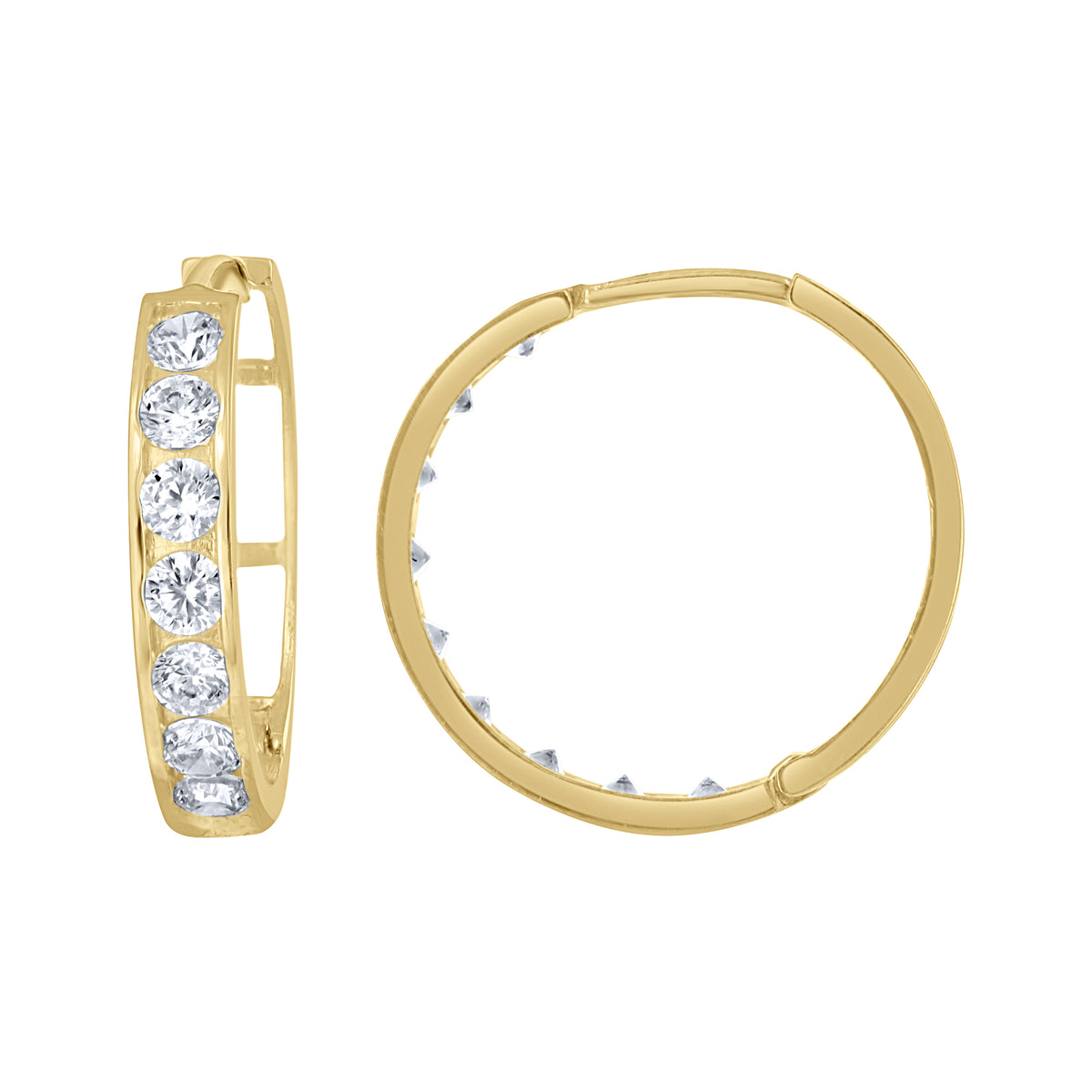 10K Yellow Gold Womens Single Row CZ Cubic Zirconia Hoop Earrings