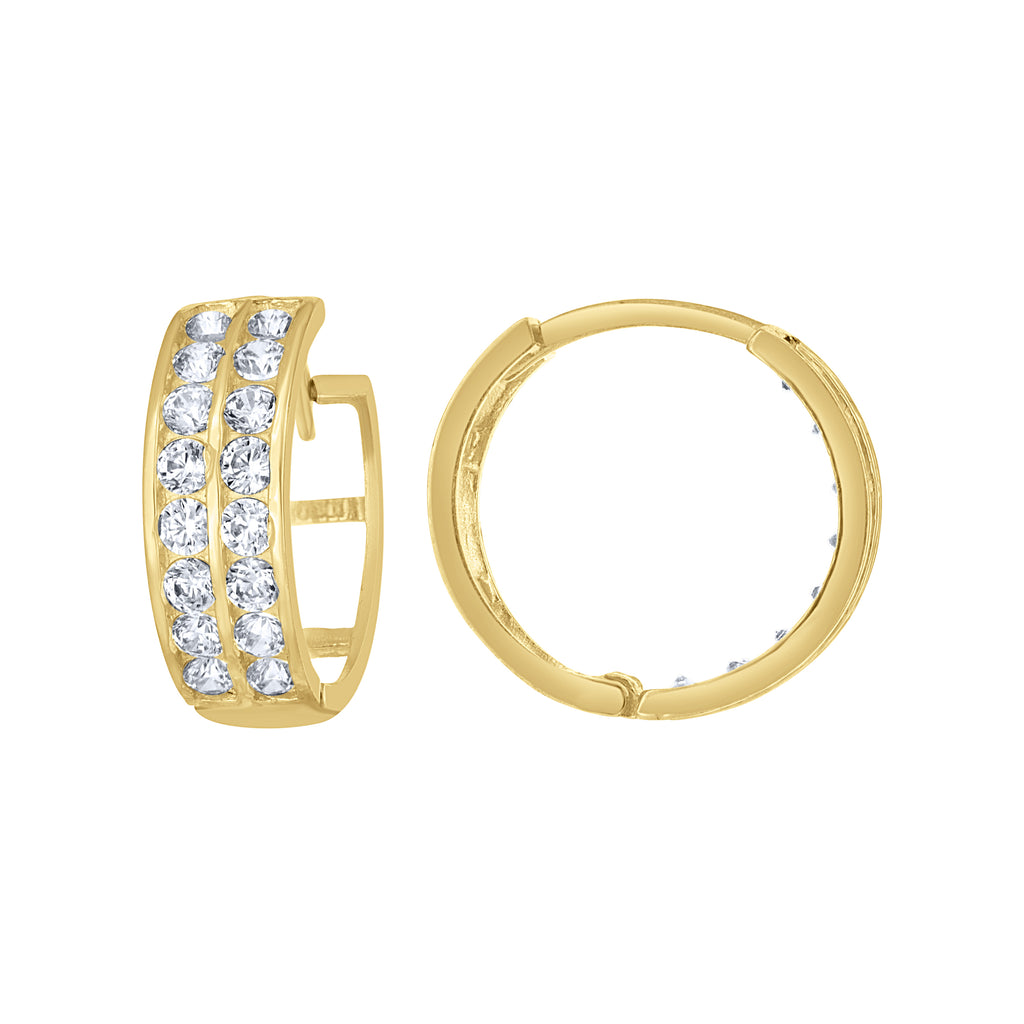 10K Yellow Gold Womens CZ Cubic Zirconia Double Row Hoop Earrings