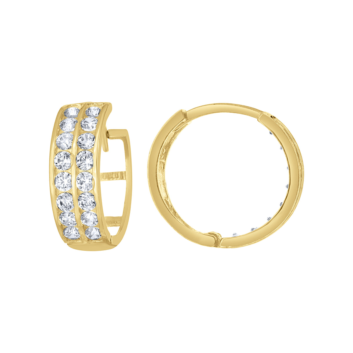 10K Yellow Gold Womens CZ Cubic Zirconia Double Row Hoop Earrings