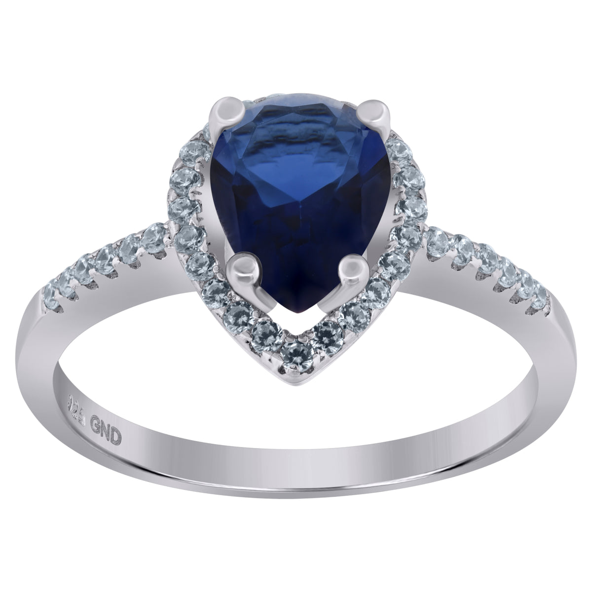 925 Sterling Silver Womens Royal Blue Pear Cubic Zirconia Fashion Ring Size 8