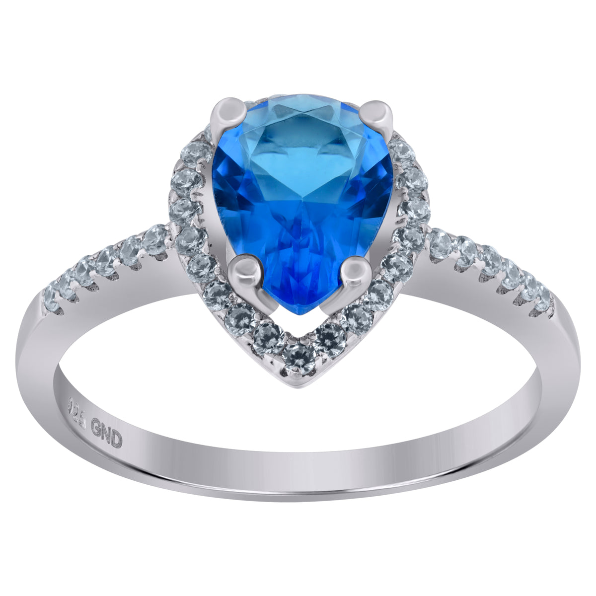 925 Sterling Silver Womens Aqua Pear Cubic Zirconia Fashion Ring