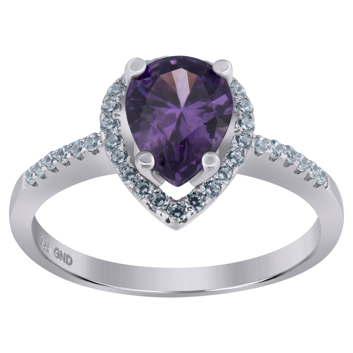 925 Sterling Silver Womens Purple Pear Cubic Zirconia Fashion Ring Size 9
