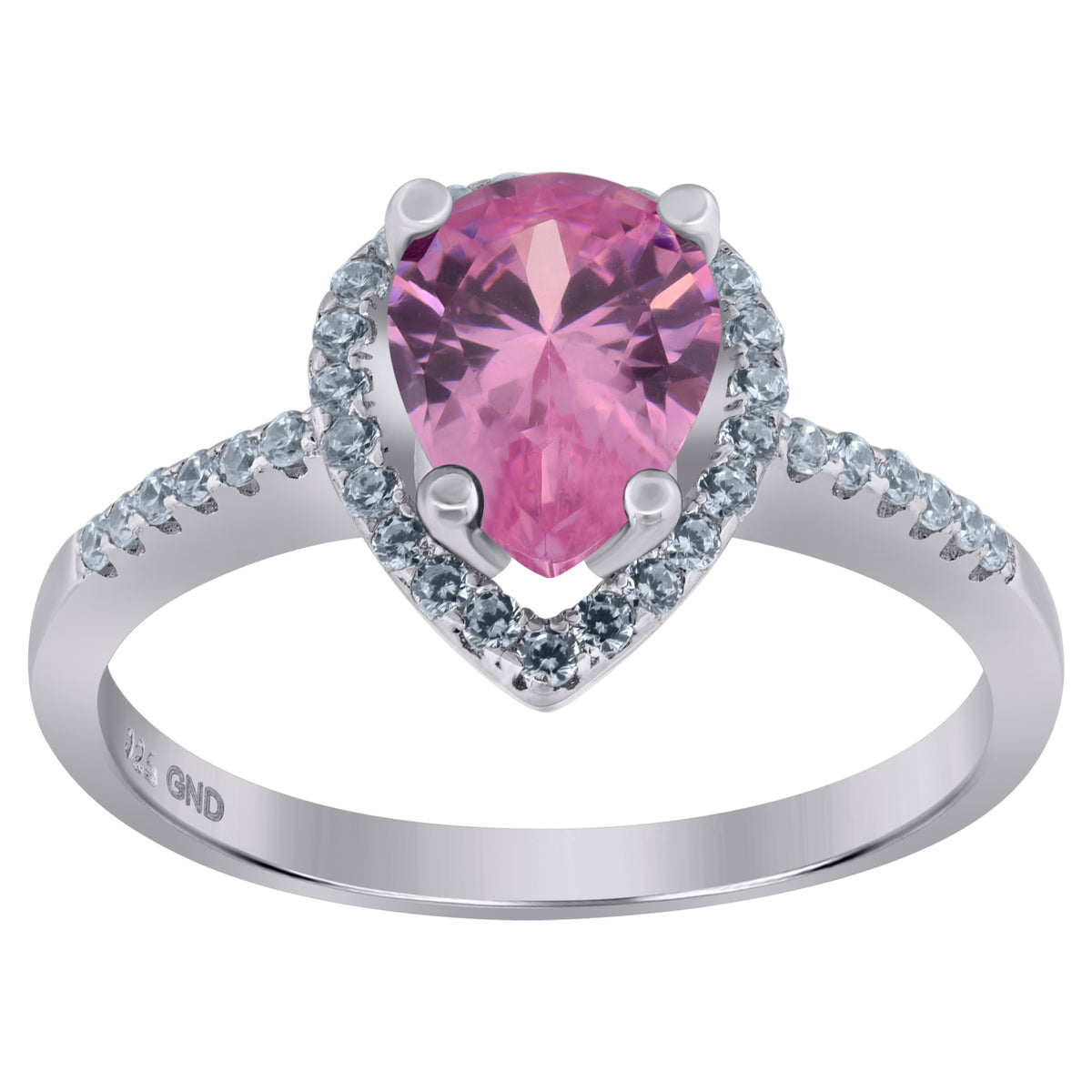 925 Sterling Silver Womens Pink Pear Cubic Zirconia Fashion Ring Size 8
