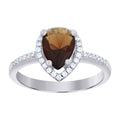 925 Sterling Silver Womens Brown Pear Cubic Zirconia Fashion Ring