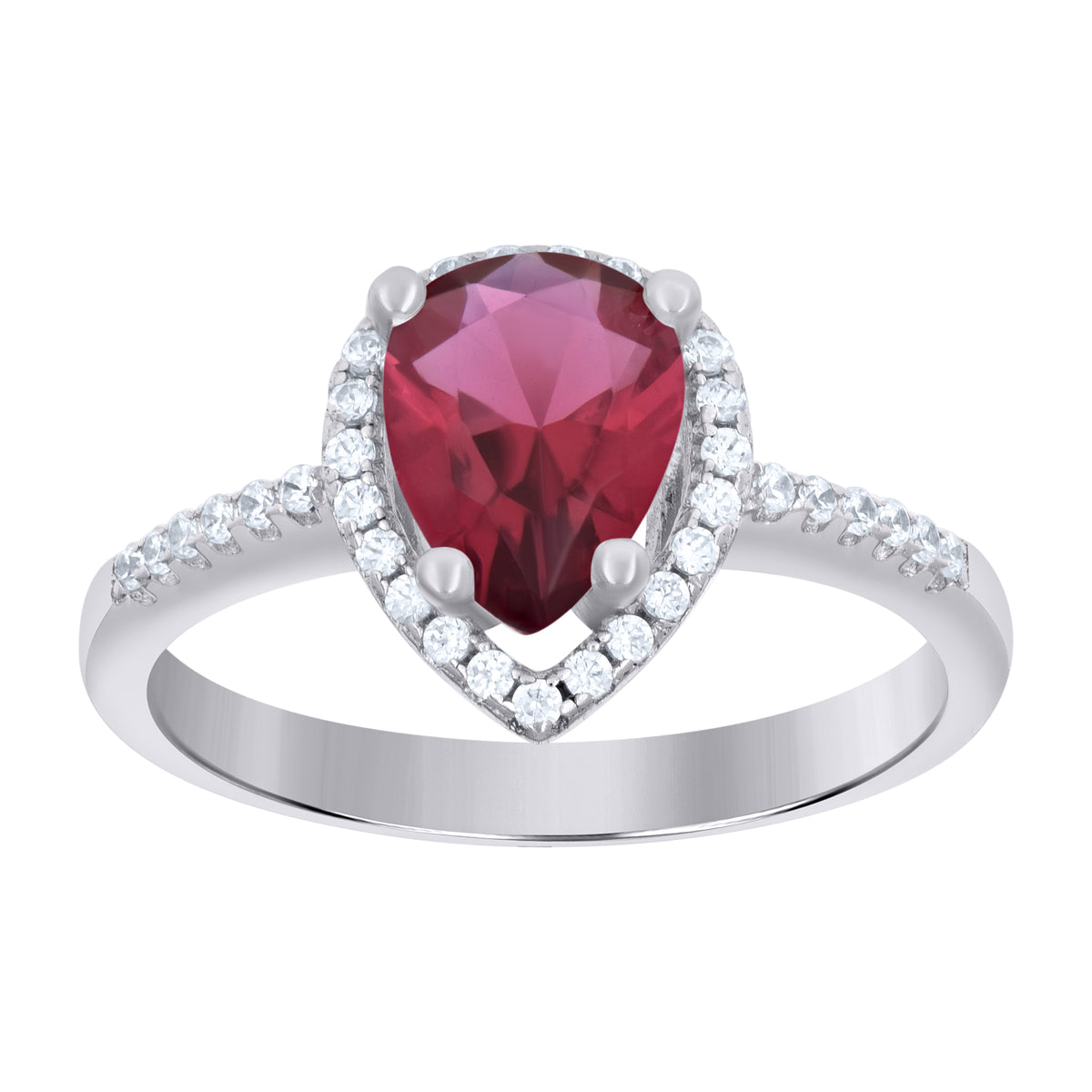 925 Sterling Silver Womens Red Pear Cubic Zirconia Fashion Ring Size 8