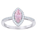 925 Sterling Silver Womens Pink Marquise Cubic Zirconia Fashion Ring Size 7