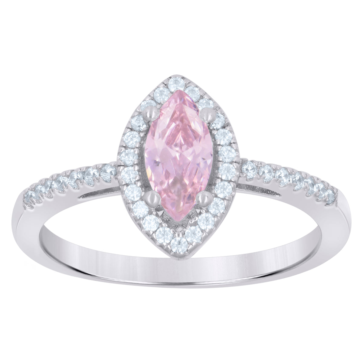 925 Sterling Silver Womens Pink Marquise Cubic Zirconia Fashion Ring Size 7