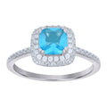 925 Sterling Silver Womens Aqua Cubic Zirconia Halo Ring Size 6