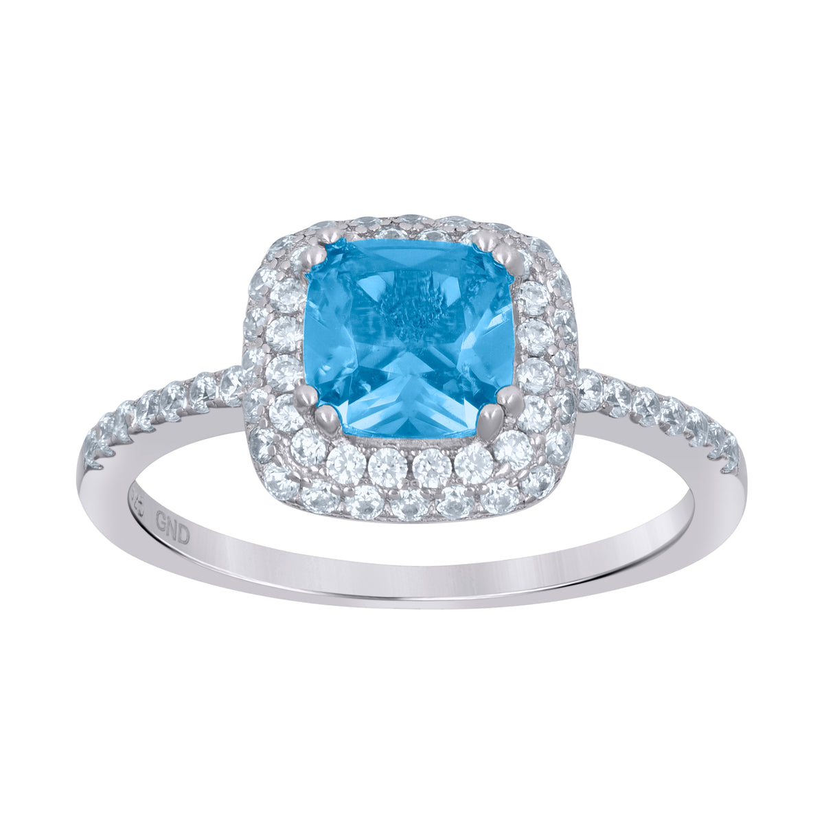 925 Sterling Silver Womens Aqua Cubic Zirconia Halo Ring