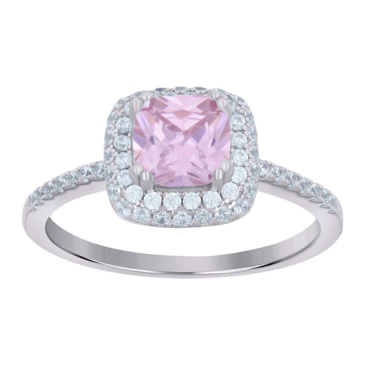 925 Sterling Silver Womens Pink Cubic Zirconia Halo Ring Size 6