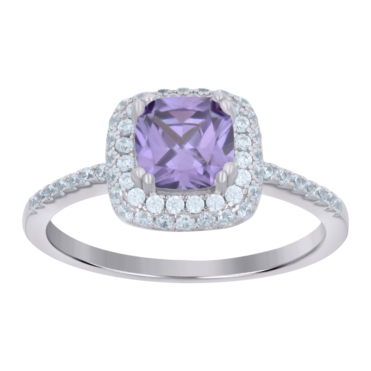 925 Sterling Silver Womens Purple Cubic Zirconia Halo Ring Size 6