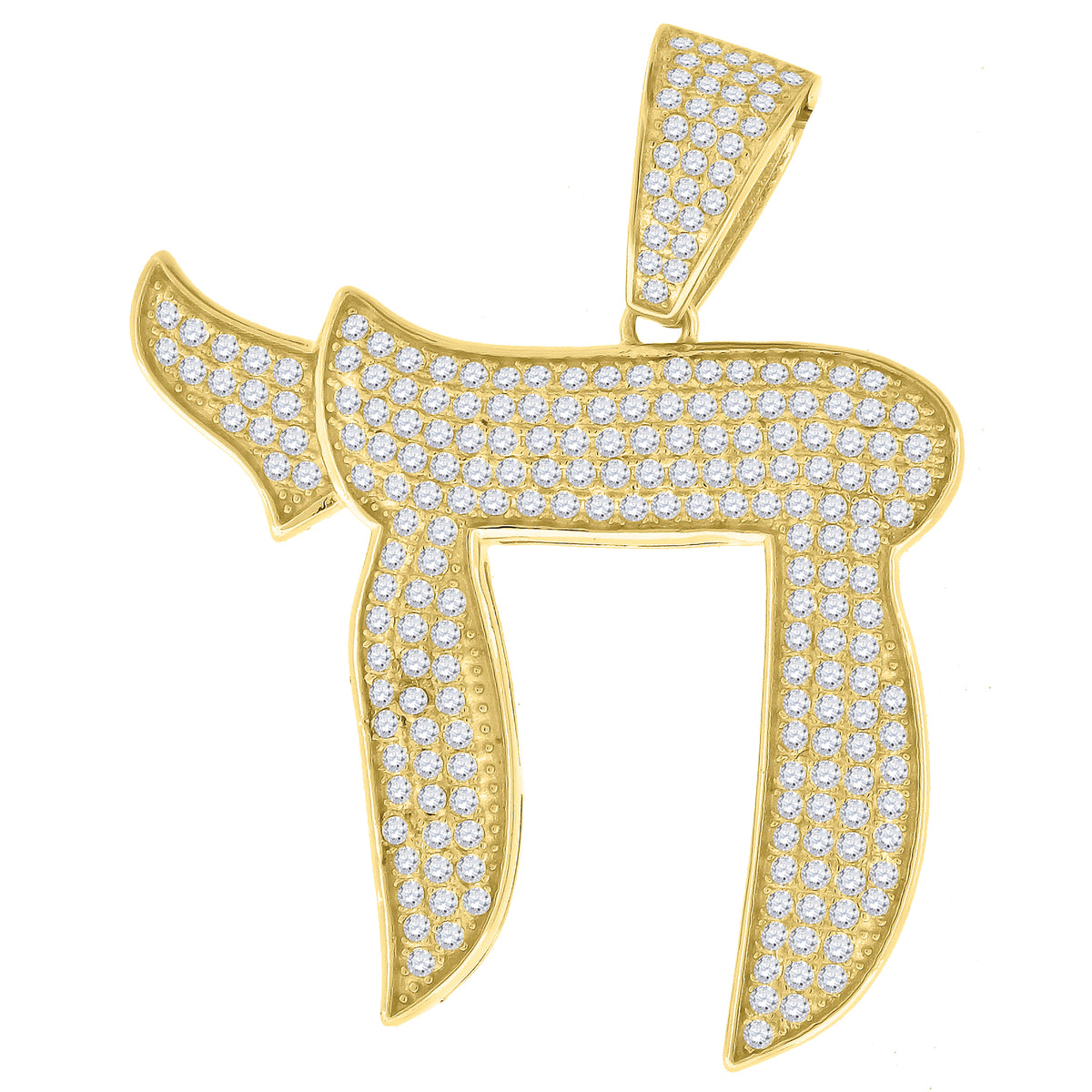 925 Sterling Silver Yellow-Tone Mens Cubic-Zirconia Chai Symbol Charm Pendant