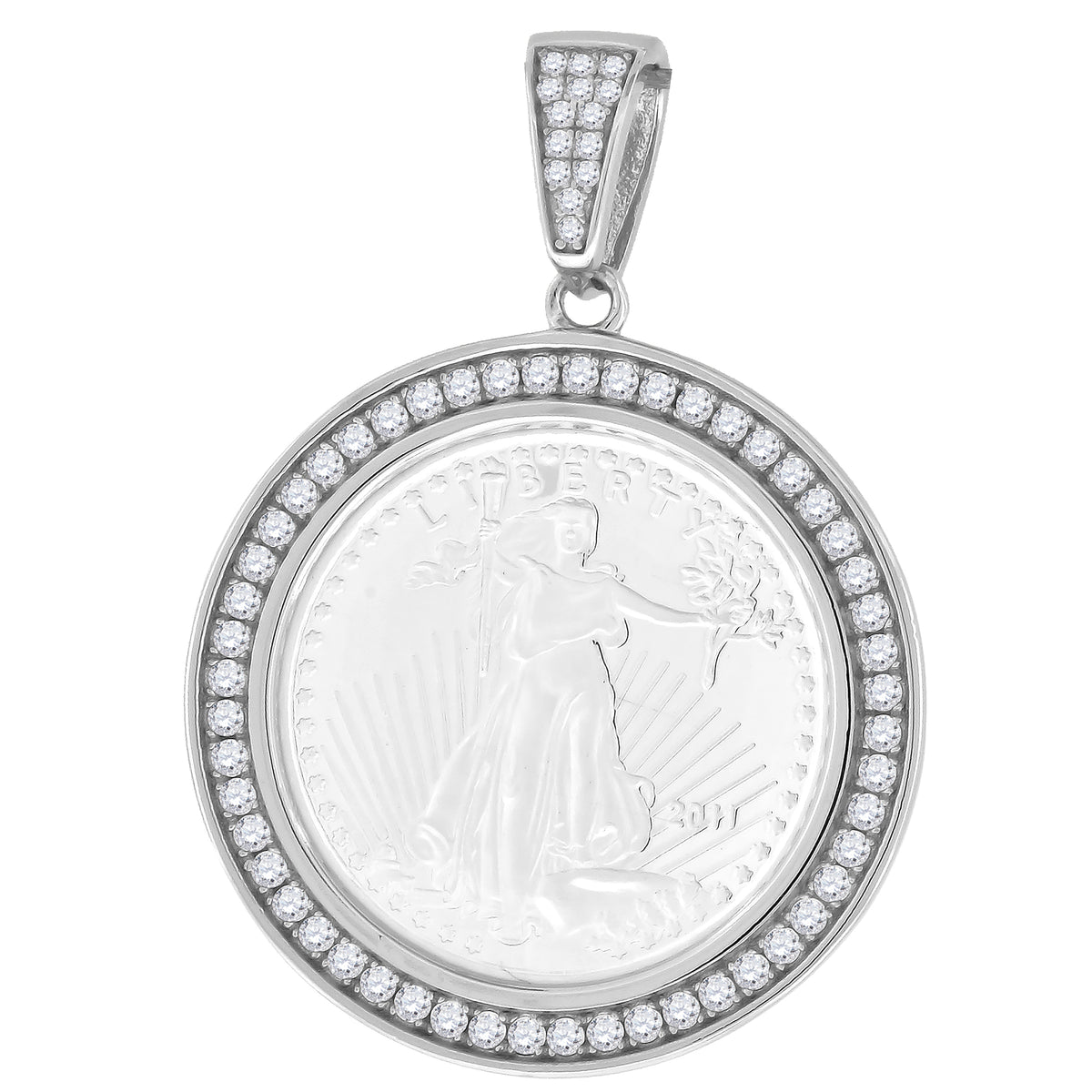 925 Sterling Silver Mens Cubic-Zirconia Medallion Lady Liberty Symbol Religious Charm Pendant
